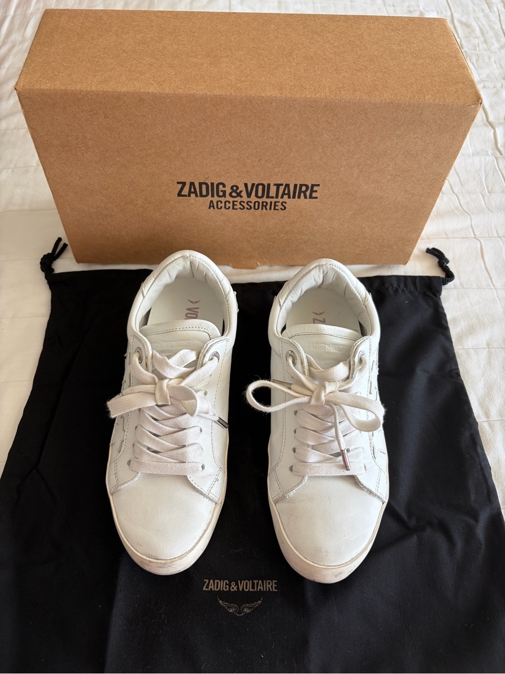 Zadig & Voltaire Off-White Leather Low-Top Sneakers